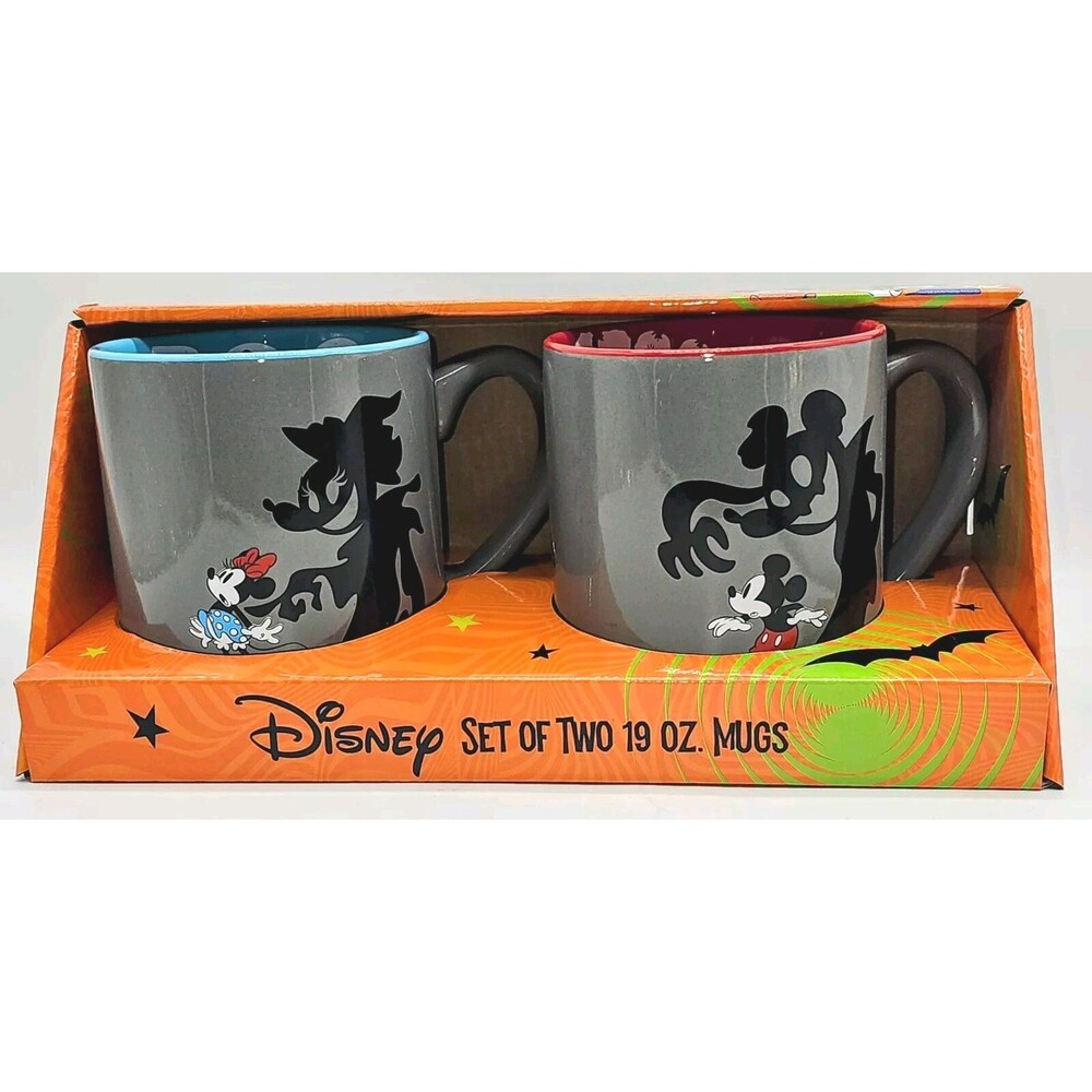 DISNEY 2pk Spooky Boo Mickey Mouse & Minnie Mouse Halloween Coffee Mug Set